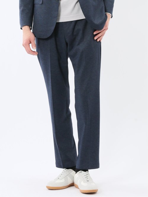 クロスストレッチ裏起毛 スリムフィット ノータックスラックス 紺