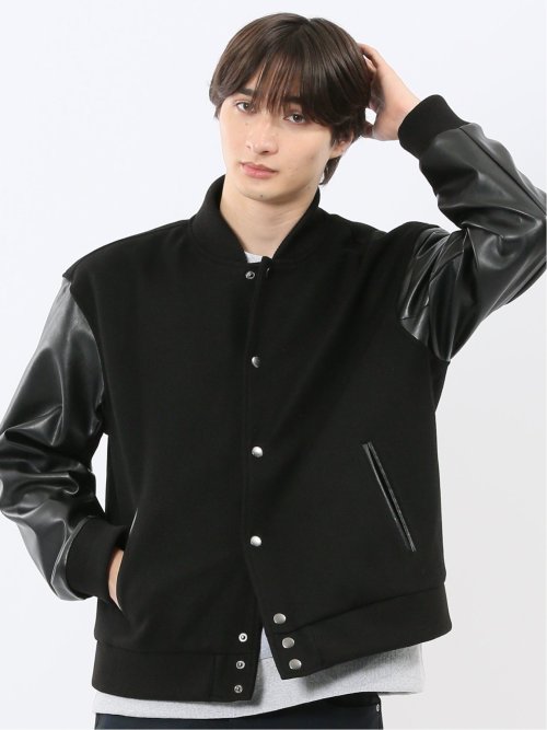 メルトン×合成皮革 スタジャン(M 05黒): アウター/コート | TAKA-Q