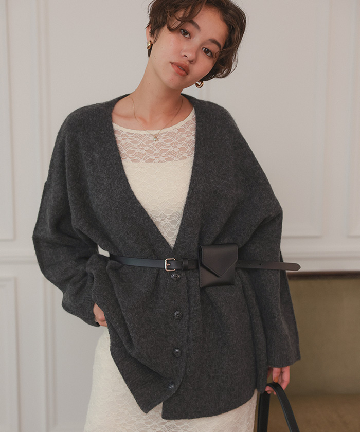 深Vネックルーズニットカーディガン | titivate