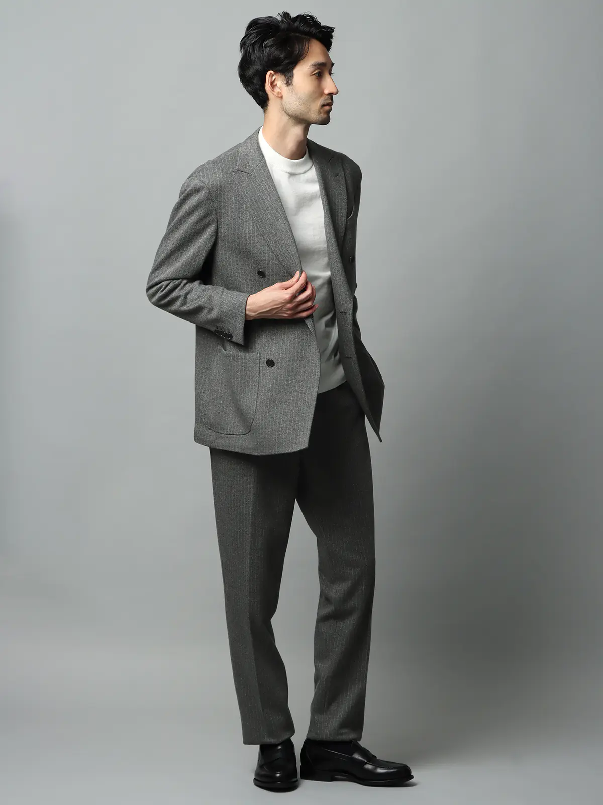 タックテーパードパンツ／ストレッチ／ムリネジャージー／ストライプ