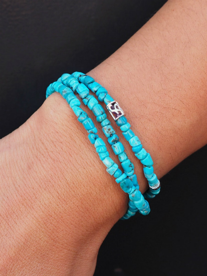 フラットヘッドブレスレット。天然ターコイズ＆シェル│アメカジ