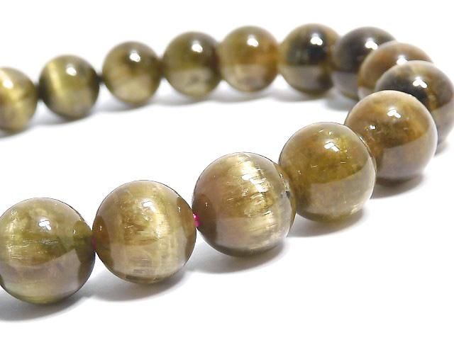 グリーントルマリンキャッツアイ ラウンド8～9mm ブレスレット NO.17