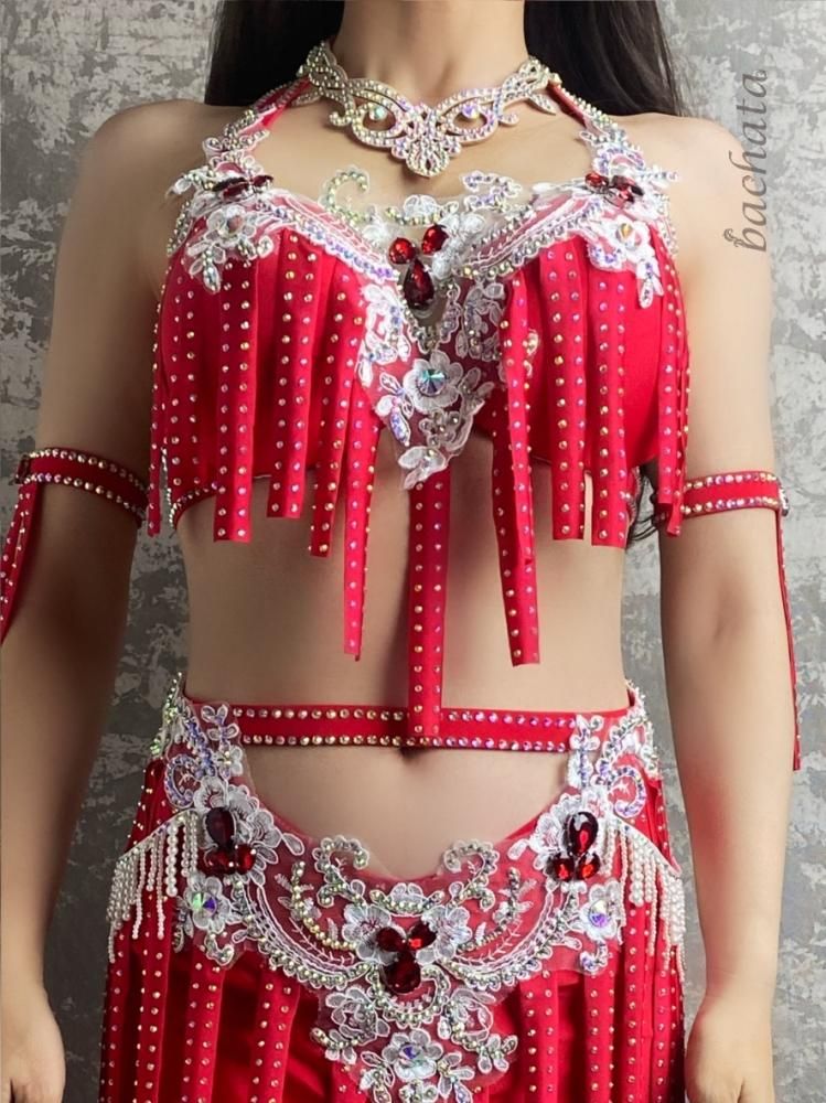 ベリーダンス衣装 レッド ミニ CT0183 (M-L) - bachata ベリーダンス