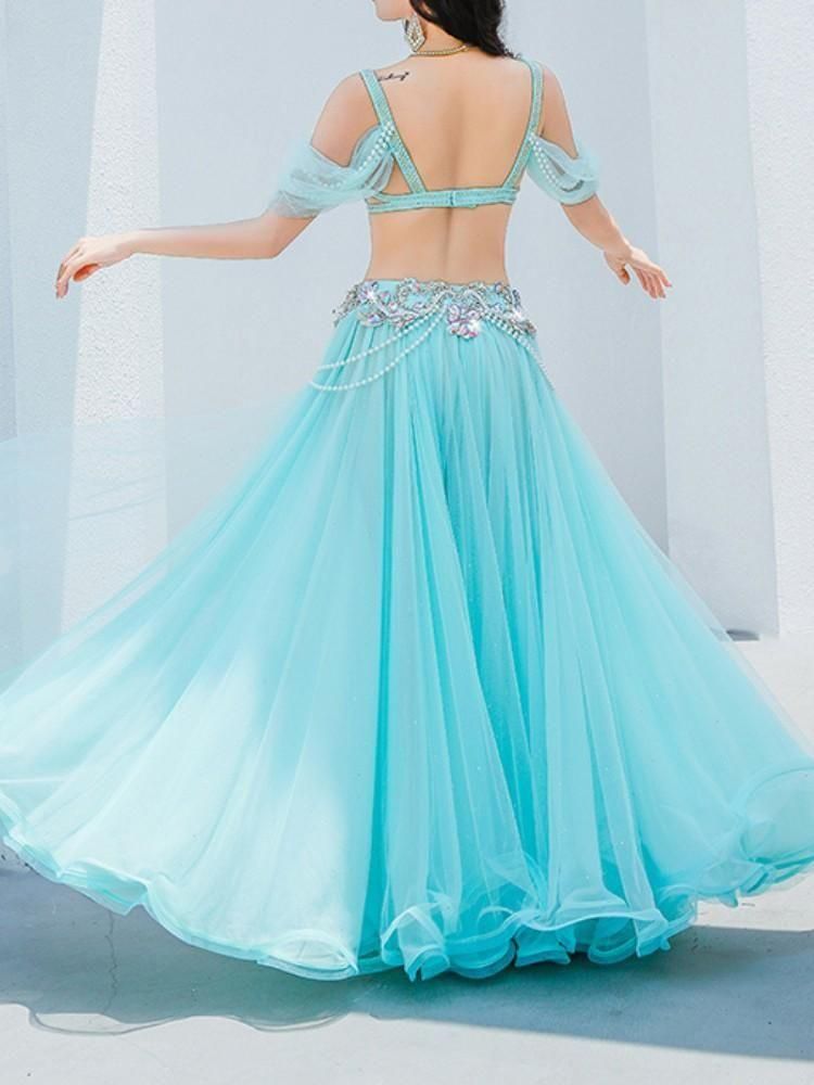 ベリーダンス衣装 ホワイト/ミントグリーン/ライラック 全3色 (M) CT0093