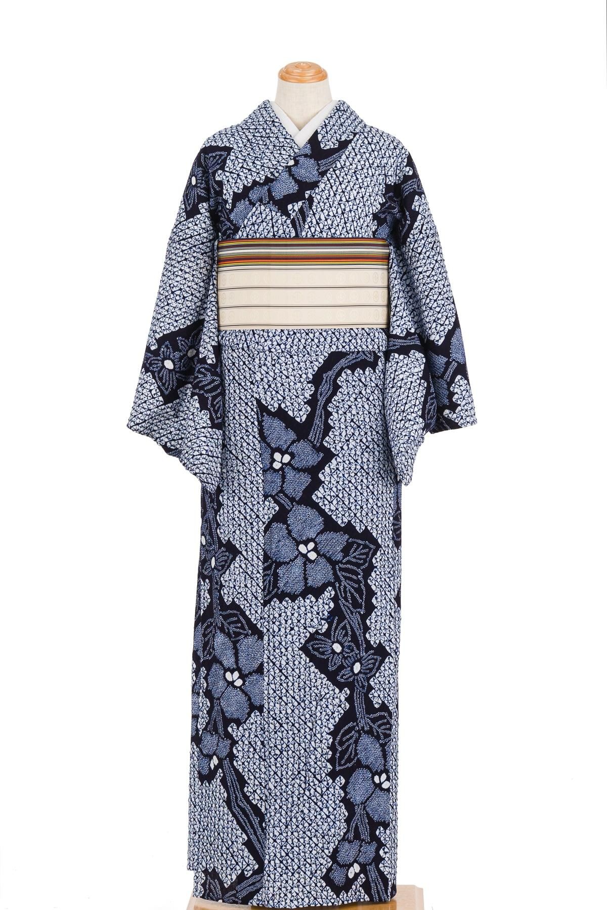 有松絞り浴衣 花と蝶 - からん::アンティーク着物・リサイクル着物の