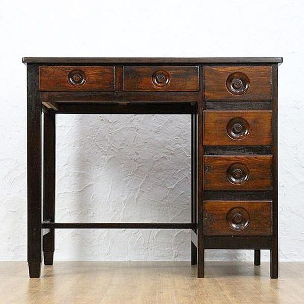 昭和初期のアンティークデスク｜天然木・引き出し6杯付き 落ち着いた色味