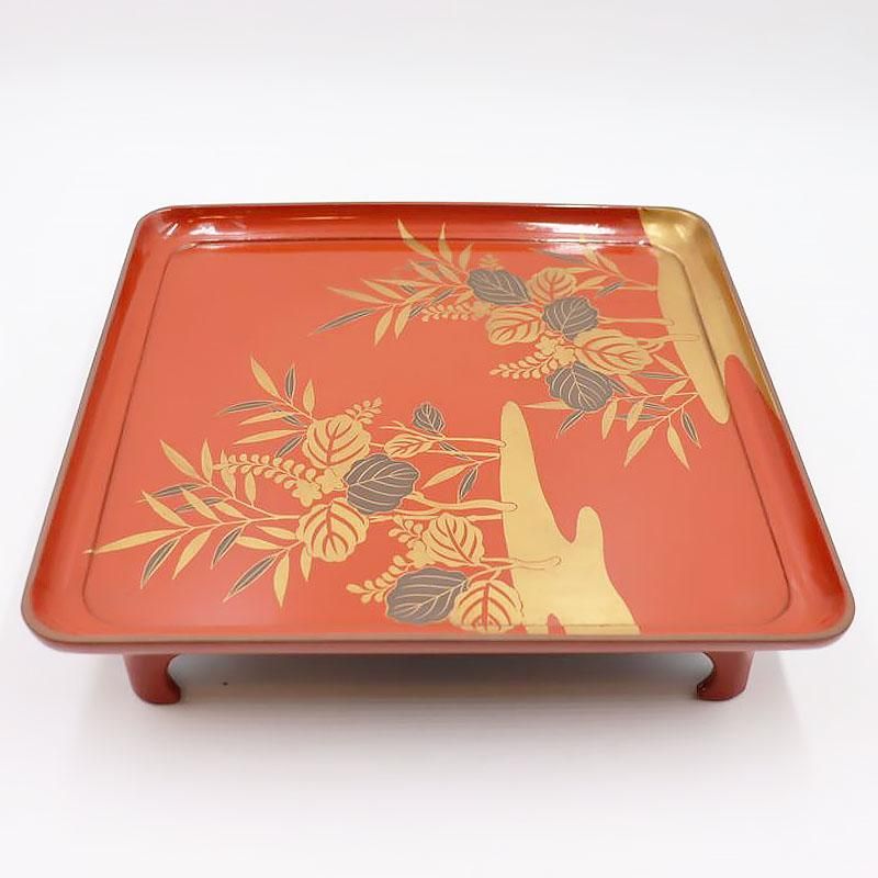 昭和レトロ 高級漆器 木製 リーフ柄 金蒔絵 花瓶台 花台 盆栽台 平卓