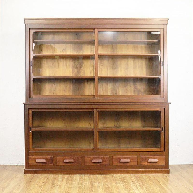 一間引戸水屋食器棚昭和の重厚な杉製アンティーク