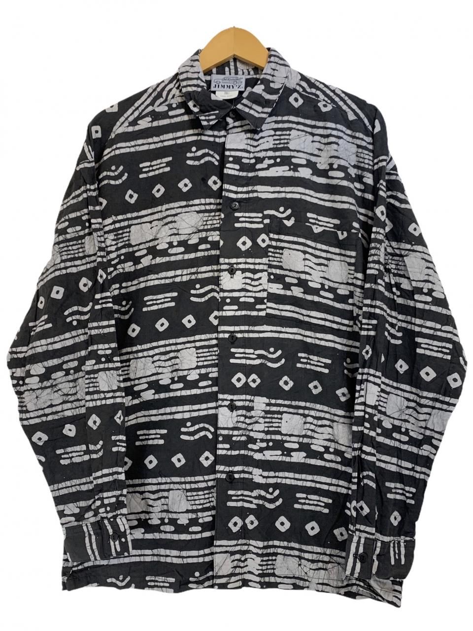 USA製 90s JIMMY'Z Cotton L/S Shirt 黒 S ジミーズ 長袖 シャツ 総柄