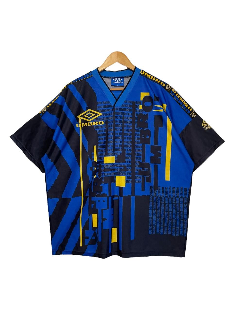 90s UMBRO Logo S/S Soccer Jersey 黒青 L アンブロ サッカーシャツ