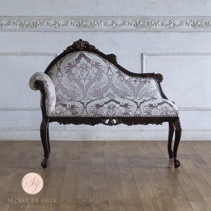 ロココ調 カウチ ベンチソファ 幅104cm SSサイズ ブラウンフレーム