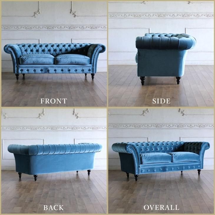 チェスターフィールドソファ VJシリーズ 3人掛け オーシャンブルー