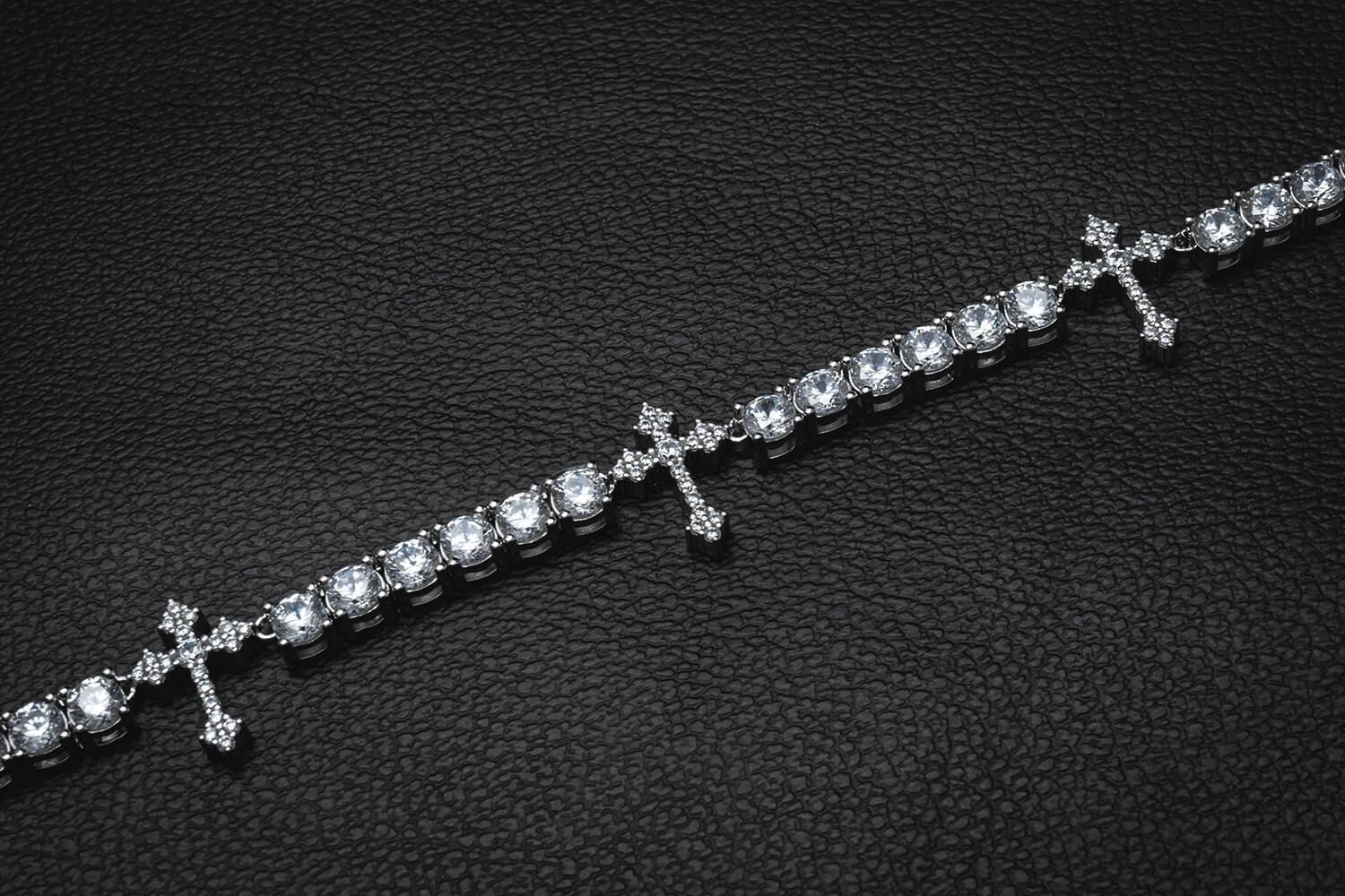 シルバー テニスブレスレット 幅4mm 18cm-19cm AHBL-D042-CROSS