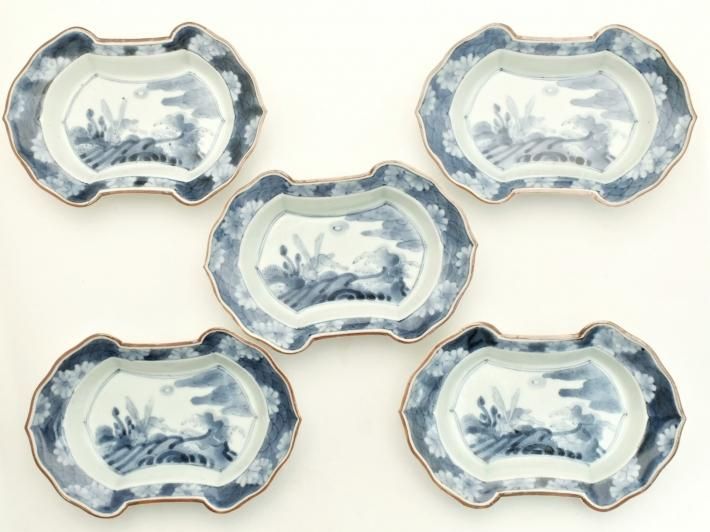 浜野まゆみ 染付兎紋分銅形皿 五客揃 - 草堂