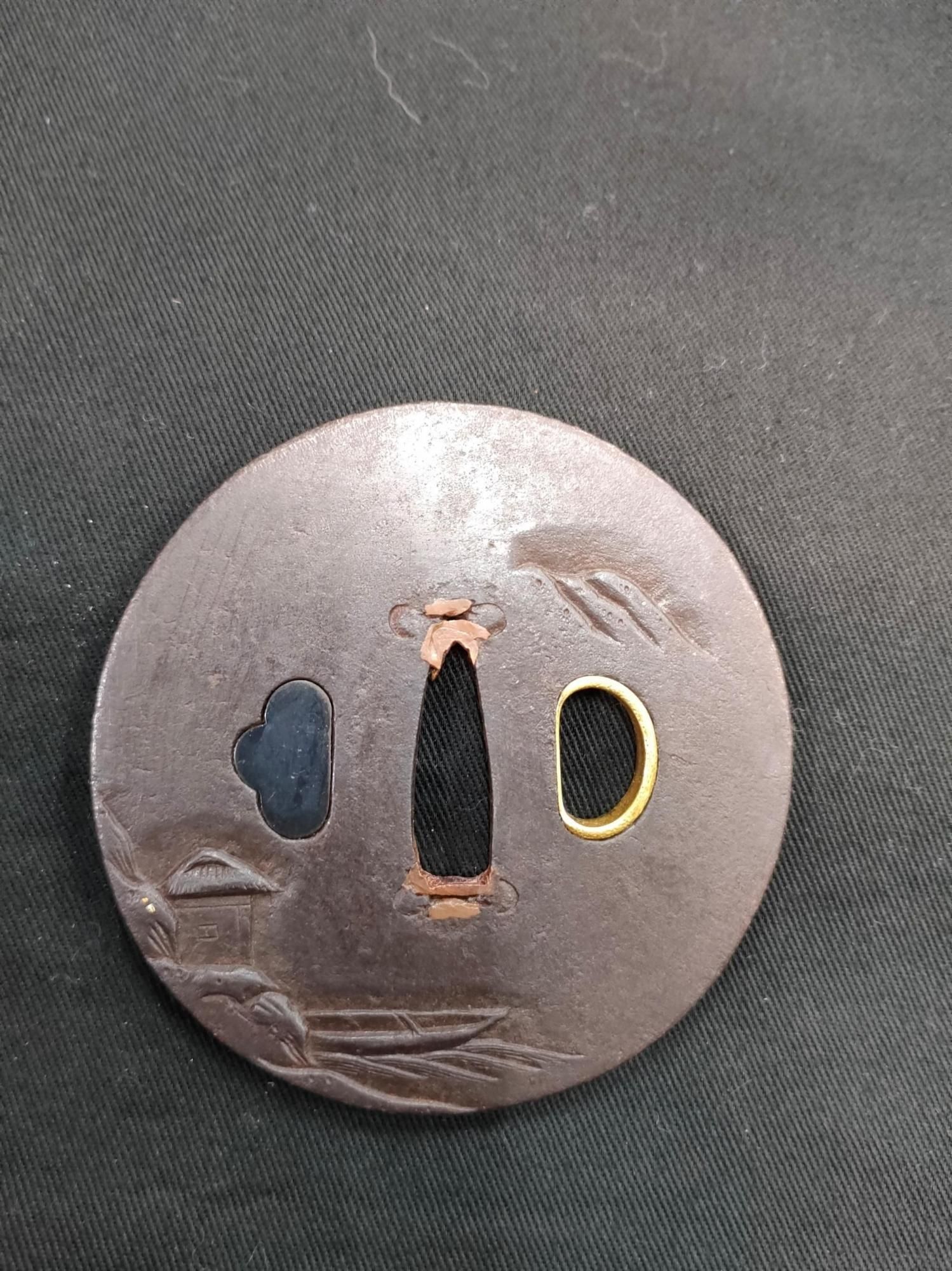 時代 鉄鍔 板鍔山水図（23） - 日本刀｜刀剣や居合道着の通販なら