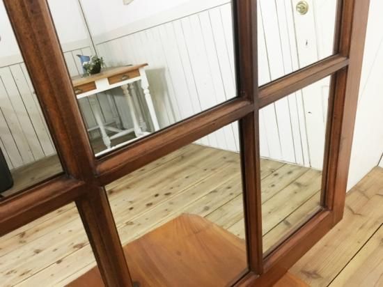 アンティーク調 木製窓枠 鏡 壁掛けミラー ナチュラル 6枠 - 81JP-STORE