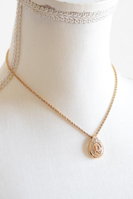 vintage】Christian Dior / Dior logo teardrop rhinestone necklace