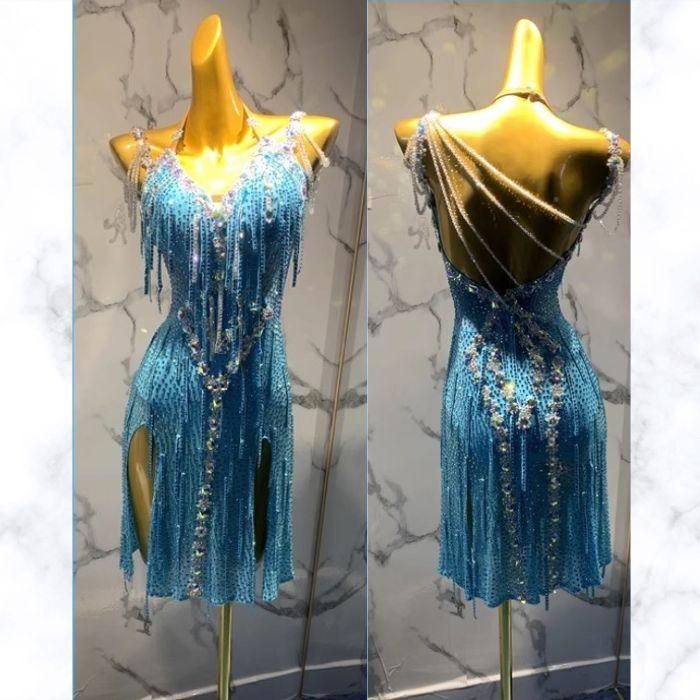 送料無料 豪華社交ダンスドレス 競技 オーダーメード ラテンドレス XII