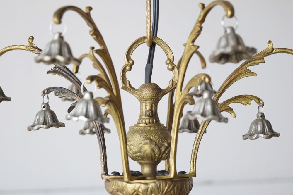 フランス製シャンデリア｜1920年代真鍮製 天使と花の彫刻