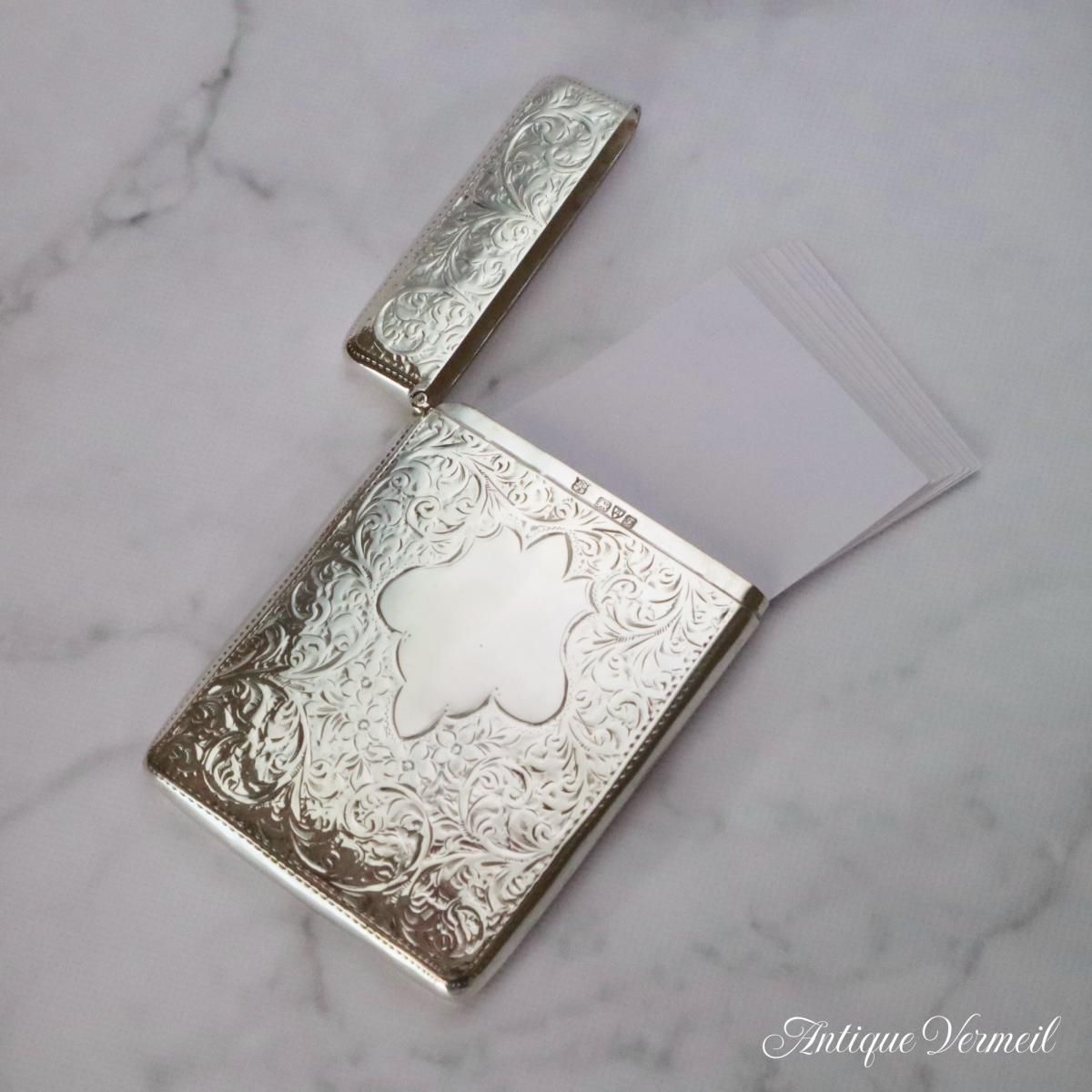 英国製1906年 アンティーク花模様銀製カードケース