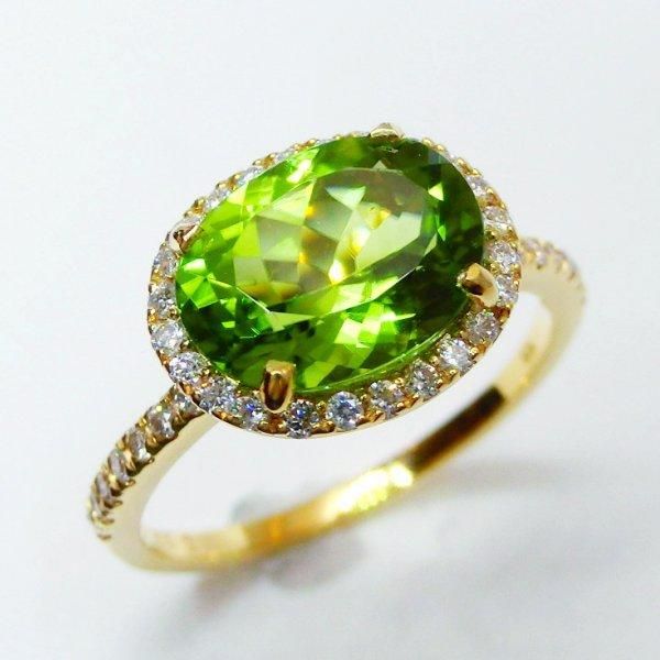 ペリドット ダイヤモンドリング PE 2.68ct D 0.25ct K18YG GGSJ鑑別