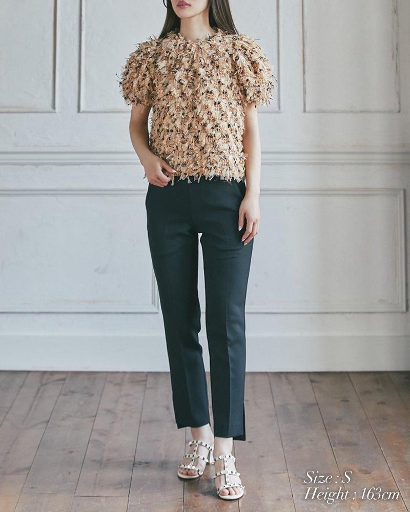 フリンジチュールトップス(ブラック) - seventen