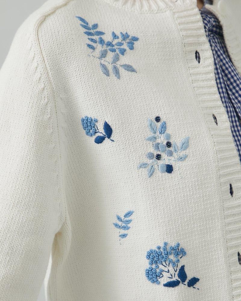 フラワー手刺繍カーディガン(ブルー) - seventen