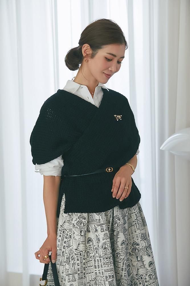 ノースリーブカシュクールニット(ブラック) - seventen