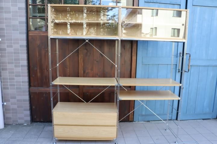 無印良品(MUJI)のステンレス×オーク材、2列・引き出し・BOX付ユニット