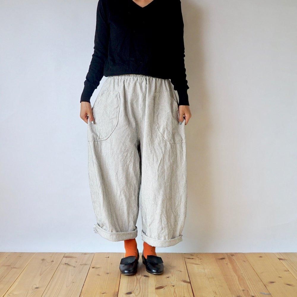 一本刺し子 バルーンパンツ/生成り/三河木綿 刺し子織