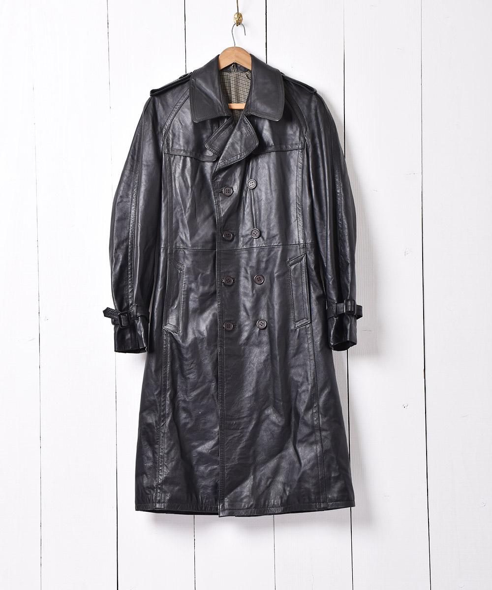 ダブルブレスト ブラック レザーコート - 古着屋グレープフルーツ