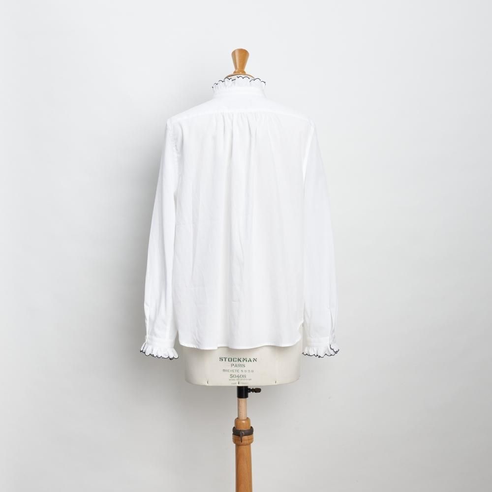 スカラエンブロイダリーシャツ ホワイト × ネイビー - SINME ONLINE STORE