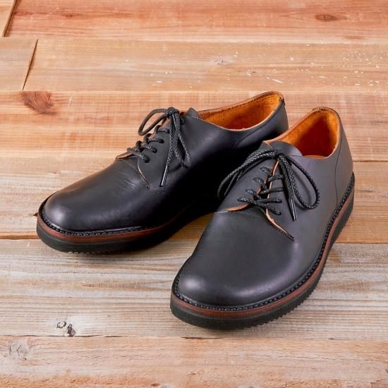 一枚革ダービー メンズ／たつのハンドワックスレザー／ブラック茶芯