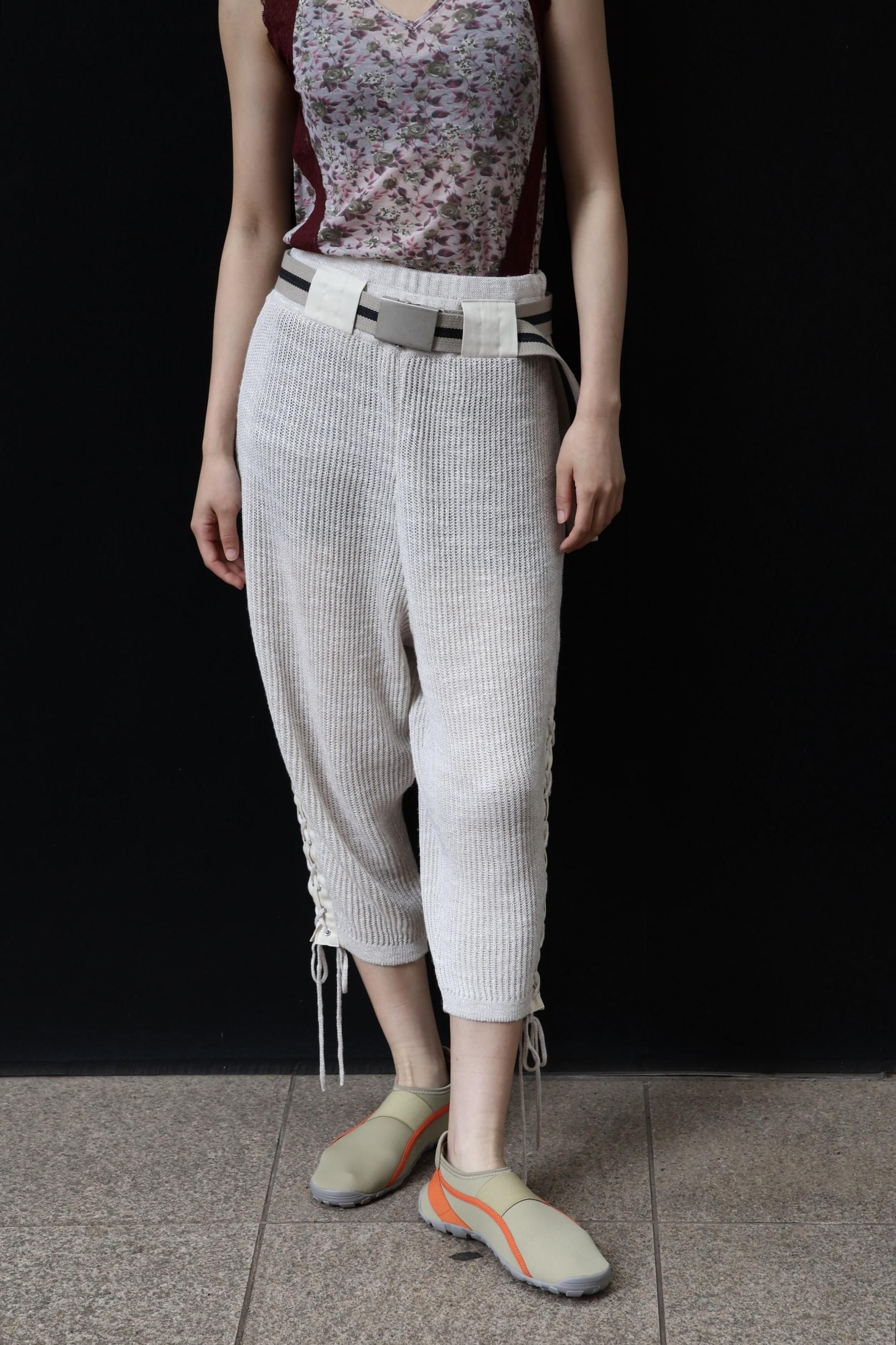 FUMIKA UCHIDA： KNITTED LINEN SIDE LACE-UP PANTS - OYSTER - ORANN