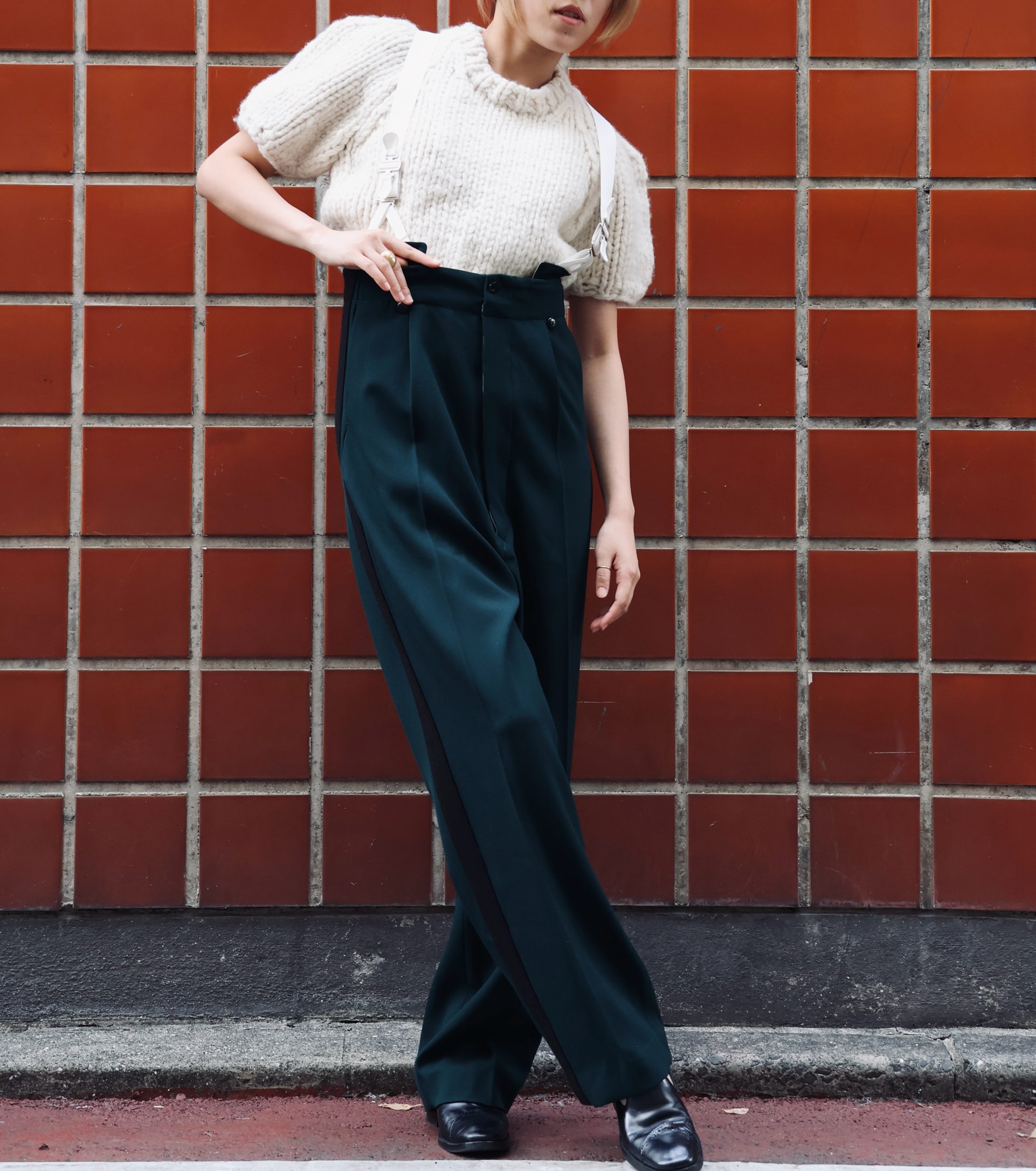 FUMIKA UCHIDA： HIGH-WAIST BAND PANTS - BRITISHGREEN/BLK - ORANN