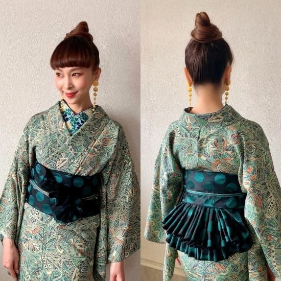 tsubakian 2021SS 幾何学 兵児帯 ブルー×シルバー 帯 - TSUBAKIAN