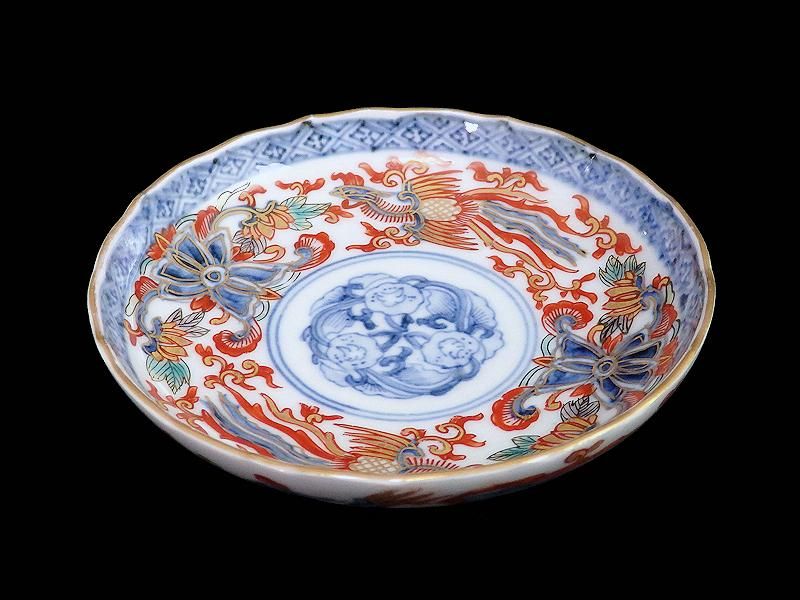 古伊万里 金襴手 鳳凰に花図 4寸皿 5枚セット