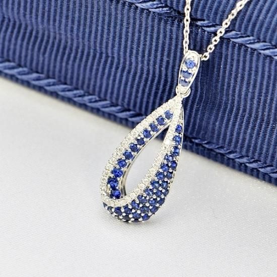 ダイヤモンド サファイア ネックレス パヴェ K18 ホワイトゴールド