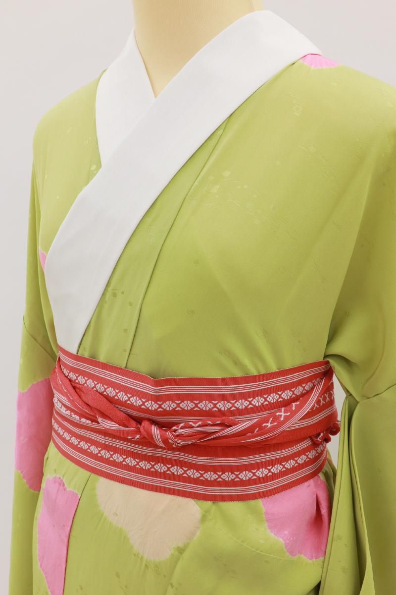 銀座【F-660】絞り染め 長襦袢 緑色系 花文 :身丈125/裄66 - 銀座