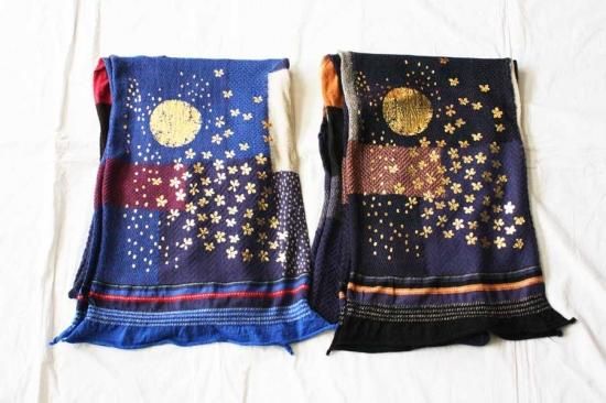 KAPITAL キャピタル 縮絨ウールBOROパッチワークマフラー（箔プリント