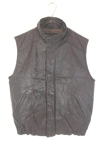 古着 80s Eddie Bauer 本革 レザー ハイネック ダウン ベスト M - 古着