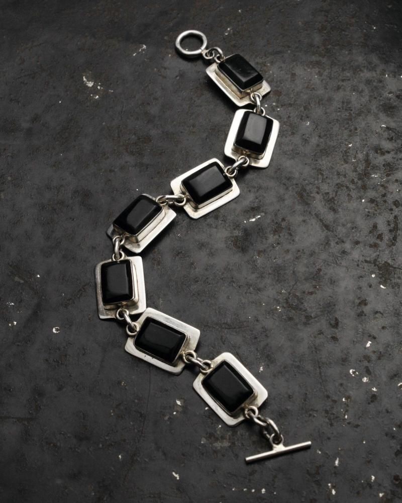 ヴィンテージ タスコ シルバー オニキス チェーン ブレスレット