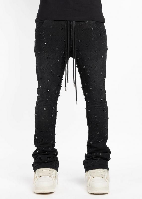 GUAPI / OBSIDIAN BLACK EMBELLISHED SWEAT PANTS - GANGSTA MARKET
