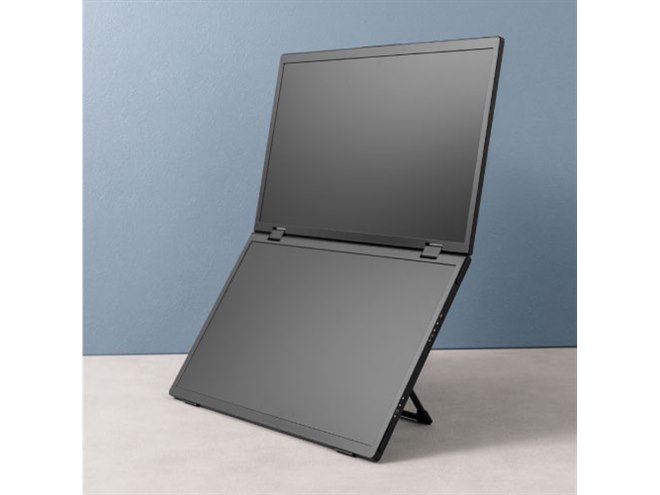 15.6型液晶×2をたたんで持ち運べる、サンコー「上下2画面拡張