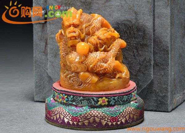 清】中国・時代物 寿山田黄石 古泥銘 双龍鈕印章 古印章 印鑑 極細工