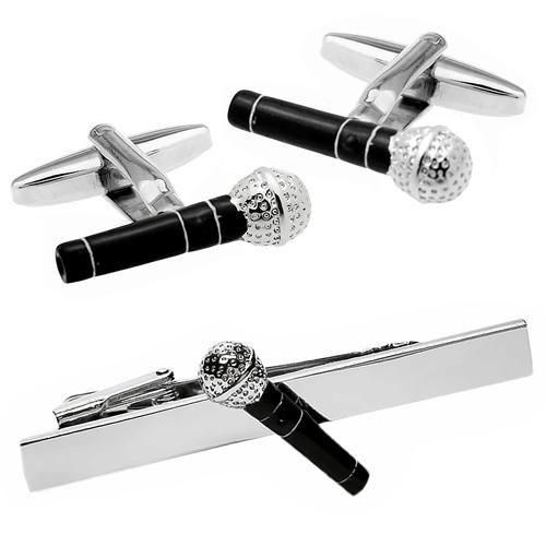 シルバー ブラック マイク カフス ネクタイピン セット - カフスボタン