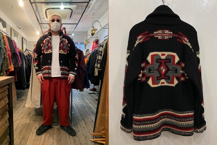 80sラルフローレン ネイティブ柄ガウン”ブラックベース” 超極上