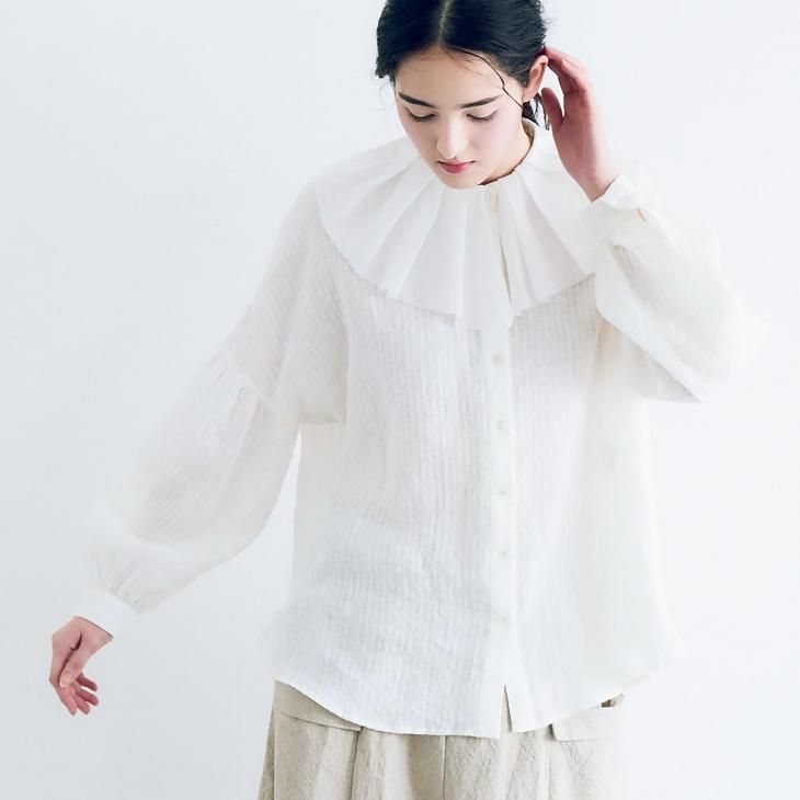 MAGALI | ストライプリネン・アンティークカラー・ブラウス (オフ