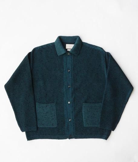 YOKE MESH KNITTED BUTTONED CARDIGAN [BOTTLE GREEN] - Fresh Service