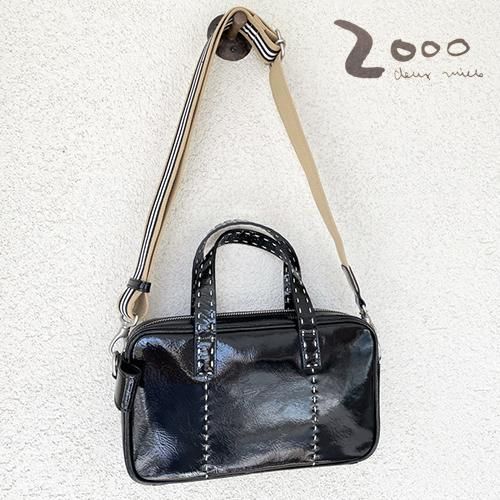 □DEUX MILLE/ドゥミル：エナメル2wayショルダー【ブラック】